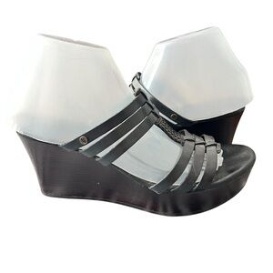 UGG Sandals Women's W7 Wedge Weave Heel Slide Mattie Leather Black FD1116A